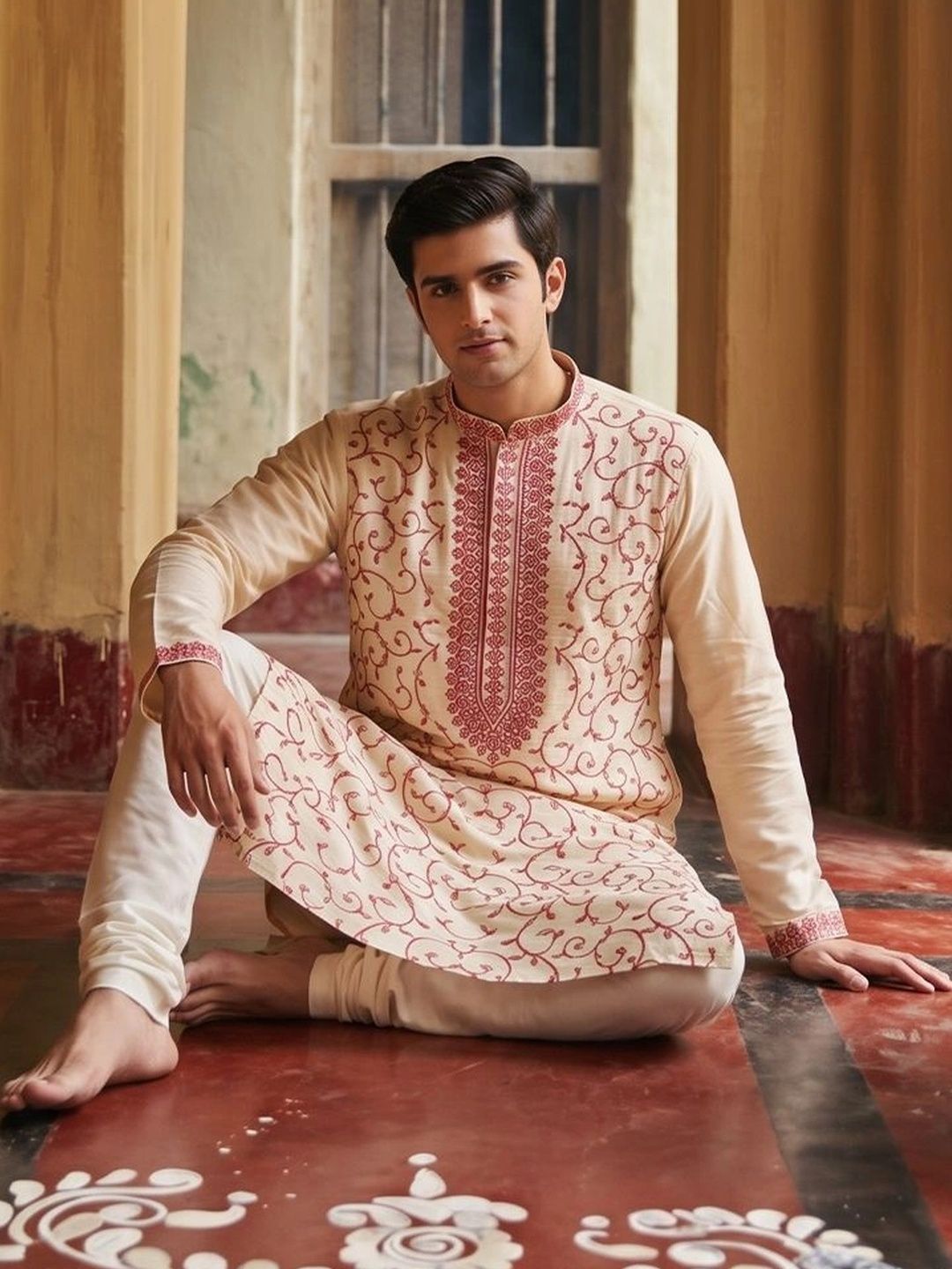 SOURAGYA Men Ethnic Motifs Embroidered Thread Work Grandeur & Majestic Artwork Kurta-picture-41