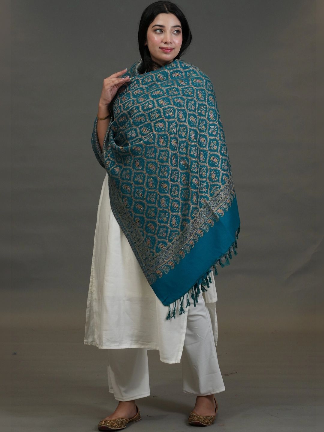S.T. Women Ethnic Motifs Woven Design Acrylic Shawl-picture-47