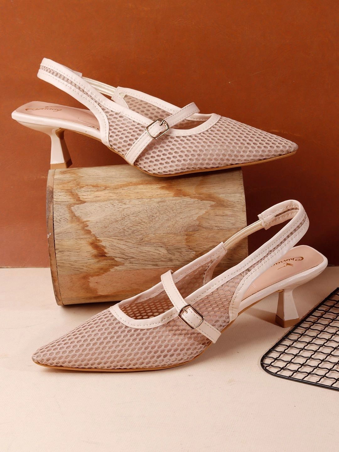 CHINRAAG Textured Kitten Pumps with Buckles-picture-35