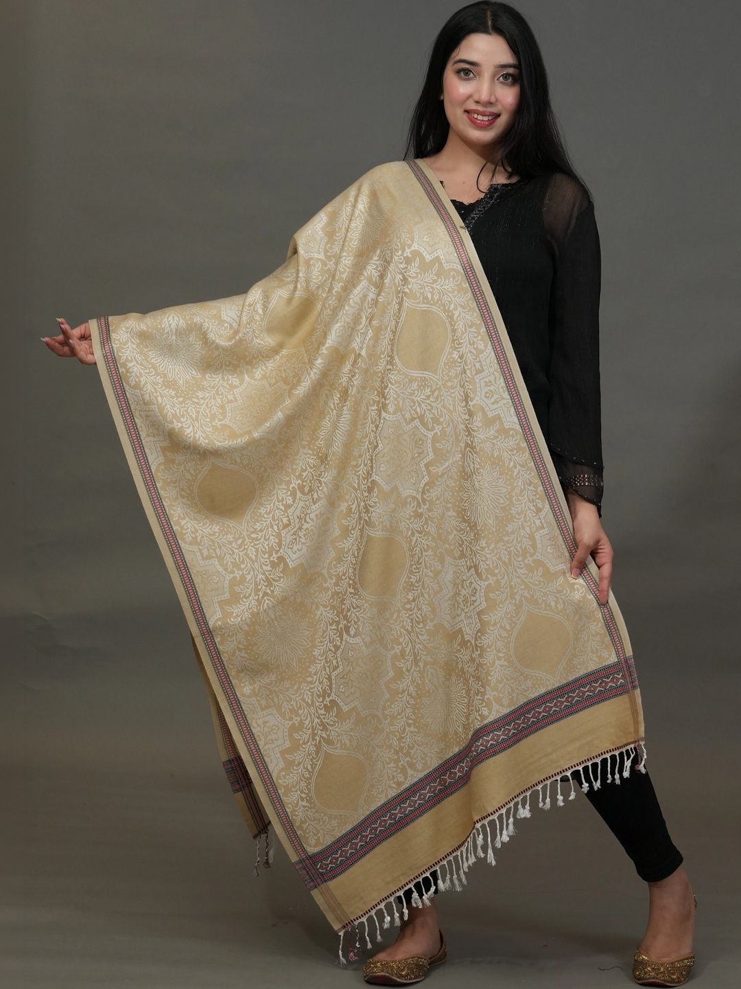 S.T. Women Ethnic Motifs Woven Design Acrylic Shawl-image-48