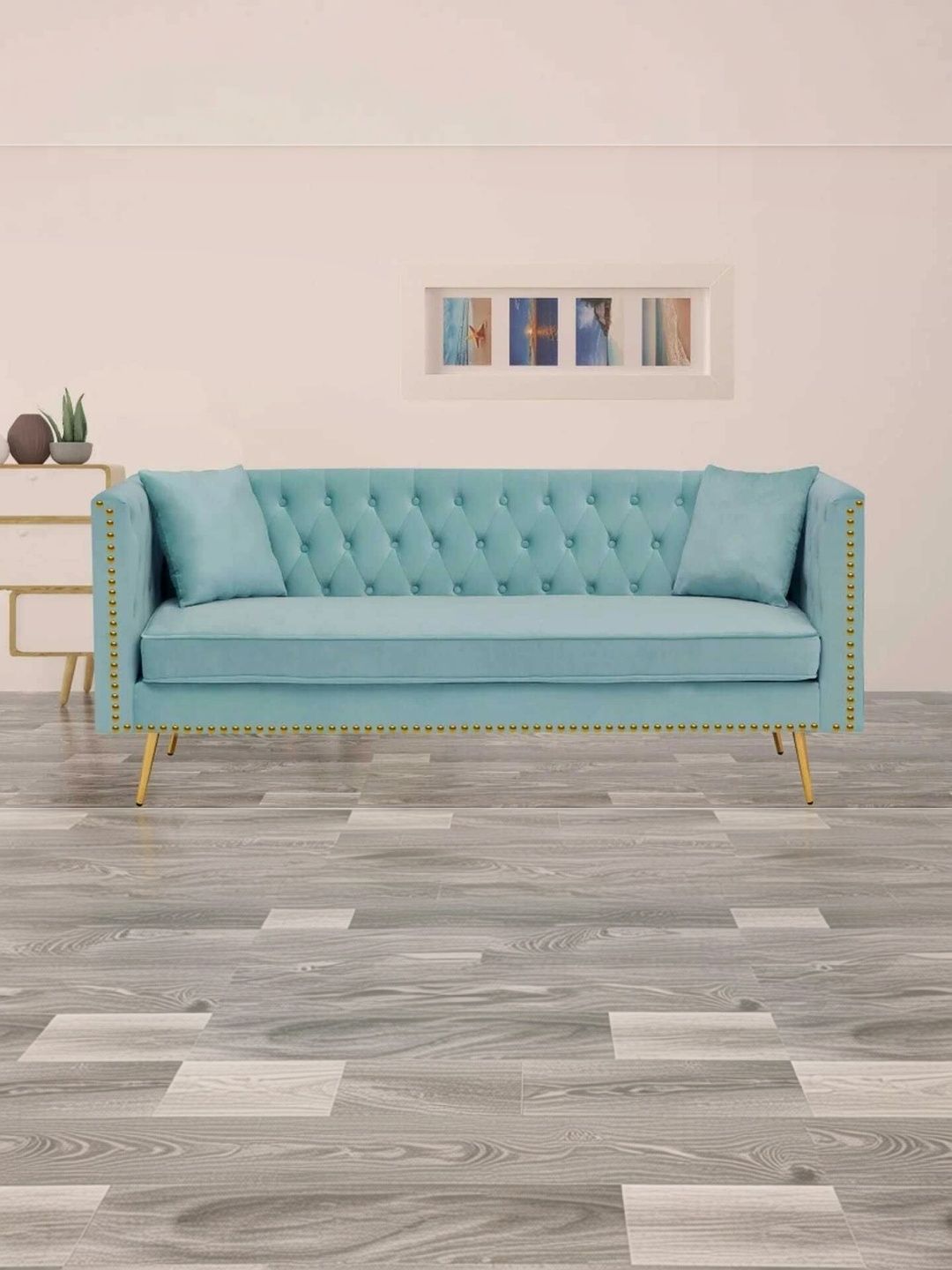 INDIAWOODMART Blue 3 Seater Sofa-image-36