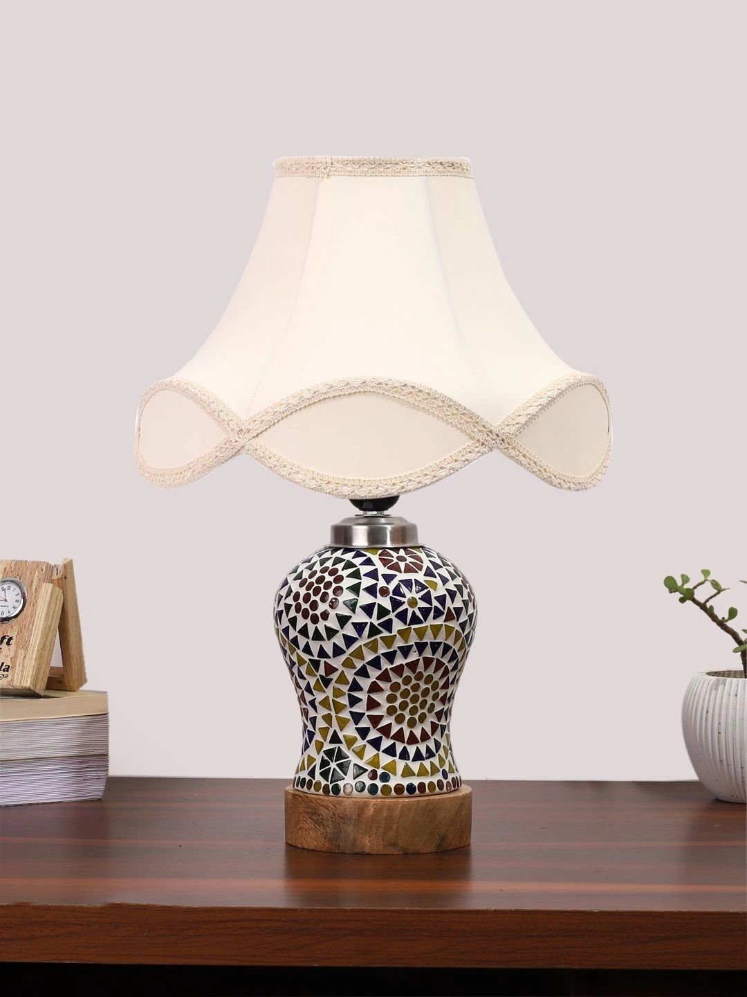 Myntra Elegant Homes Off White Glass Traditional Bell Shaped Table Lamp-picture-18