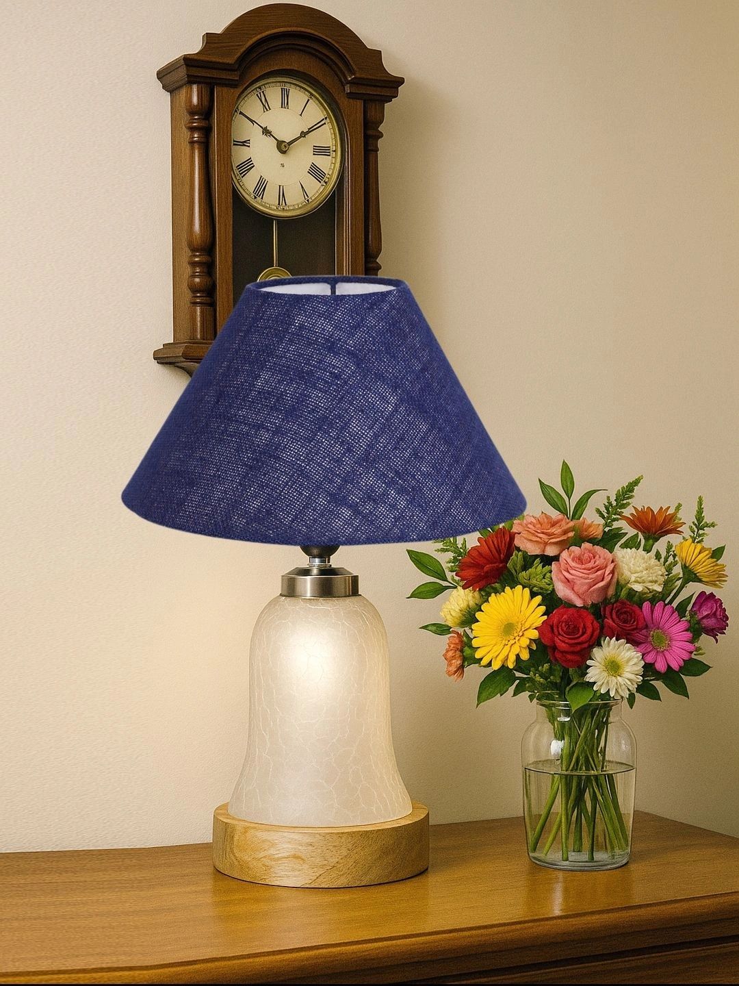 Myntra Elegant Homes Blue Textured Glass Traditional Frusturical Shaped Table Lamp-picture-29