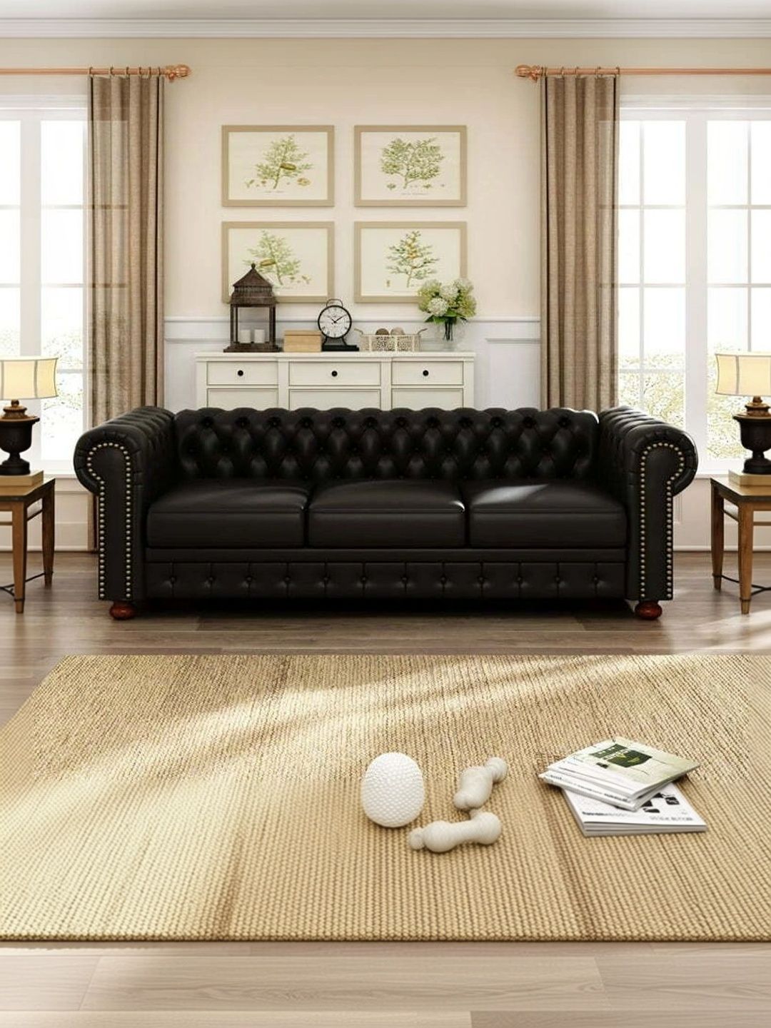 INDIAWOODMART Black Fabric Wooden 3-Seater Sofa-picture-28