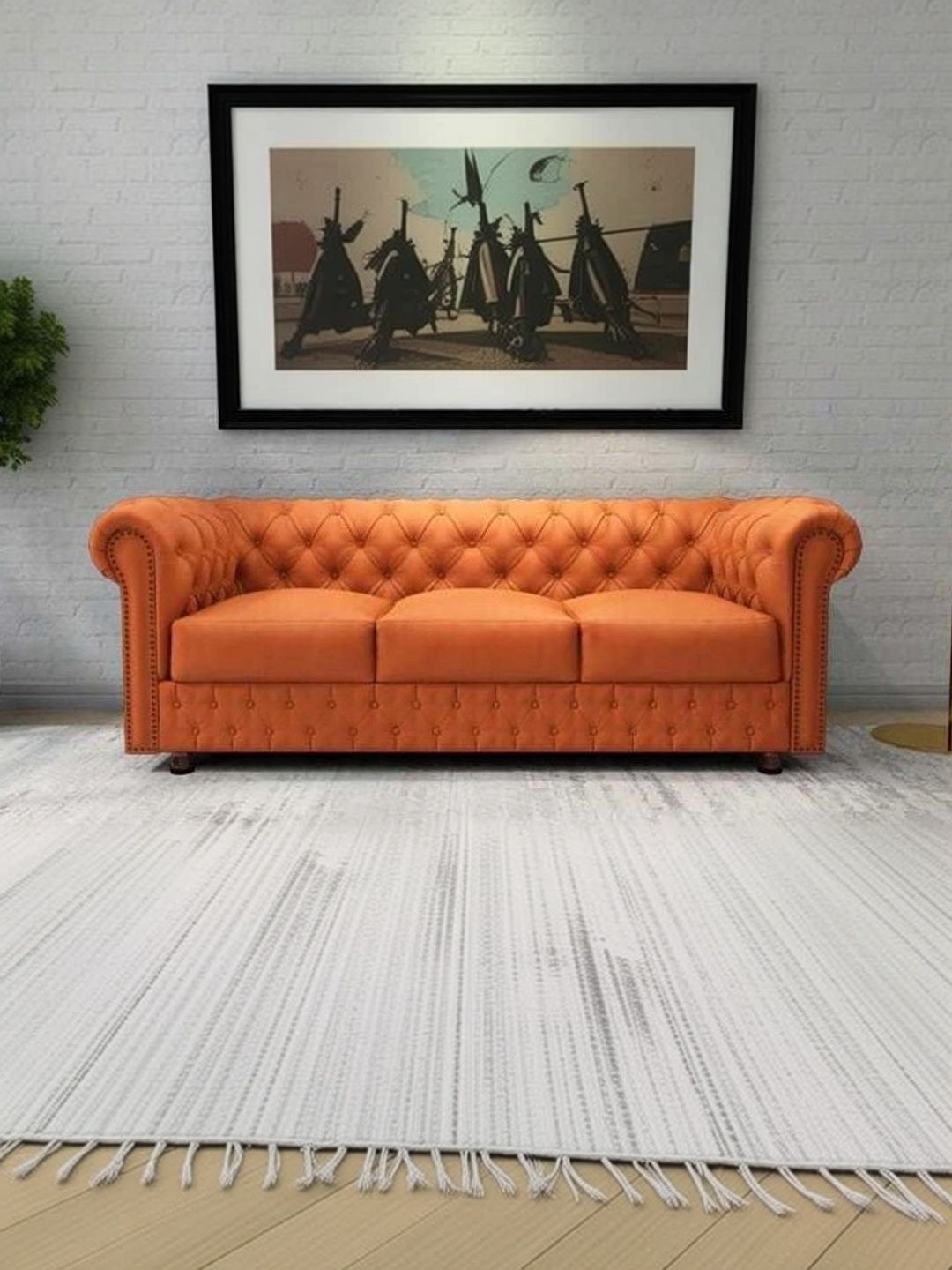Soul craft Orange Wooden 3-Seater Sofa-picture-17