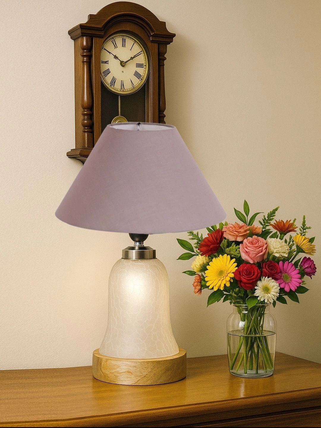 Myntra Elegant Homes Grey Textured Glass Traditional Frusturical Shaped Table Lamp-picture-31