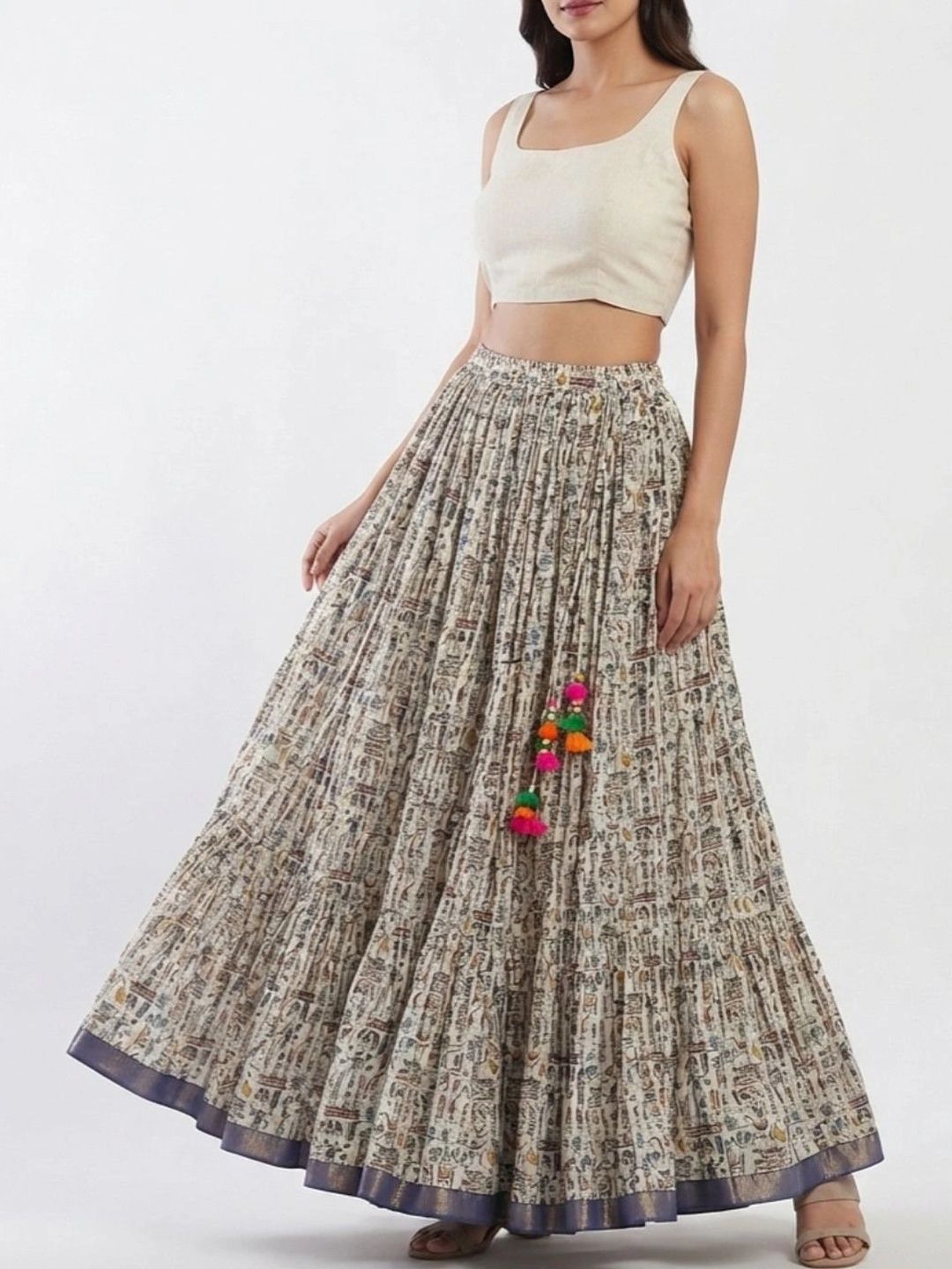 Pallakriti Fabrics Women Pure Cotton Blend Cotton Cambric Geometric Maxi Flared Skirt-picture-18