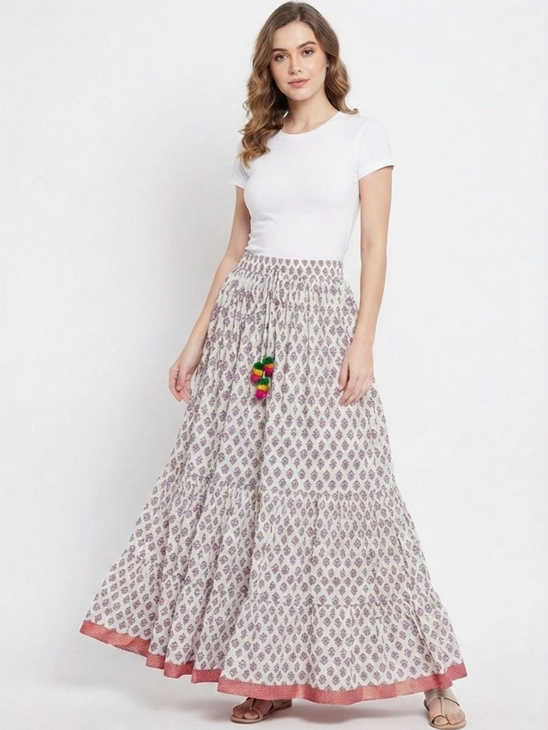 Pallakriti Fabrics Women Pure Cotton Blend Cotton Cambric Paisley Bohemian Maxi Tiered Skirt-picture-32