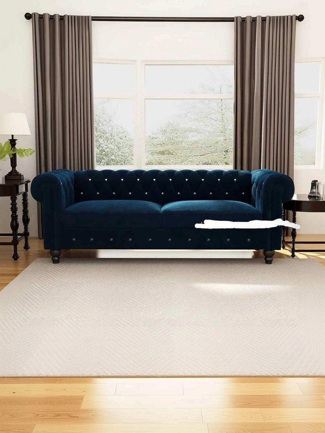 INDIAWOODMART Blue 3-seater Straight Velvet Sofa-image-38