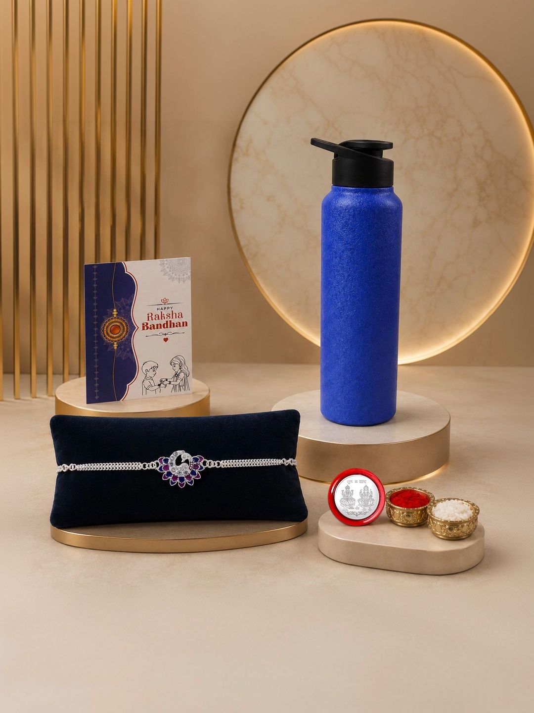 Myntra Elegant Homes Rakhi With Greeting Card Water Bottle Silver Coin & Roli Chawal-picture-16