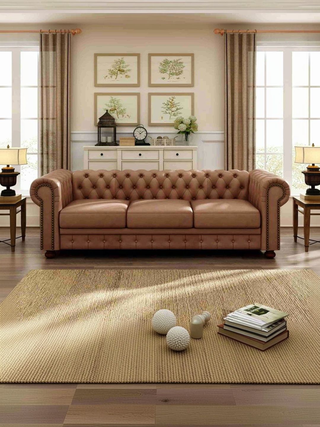 INDIAWOODMART Peach Colored 3 Seater Sofa-picture-12