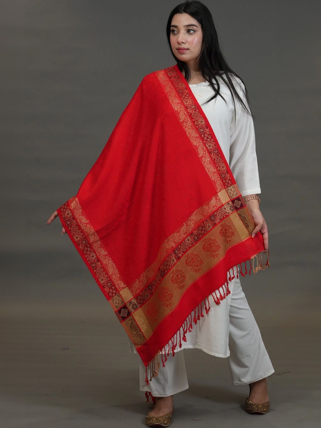 S.T. Women Ethnic Motifs Woven Design Acrylic Shawl-picture-40