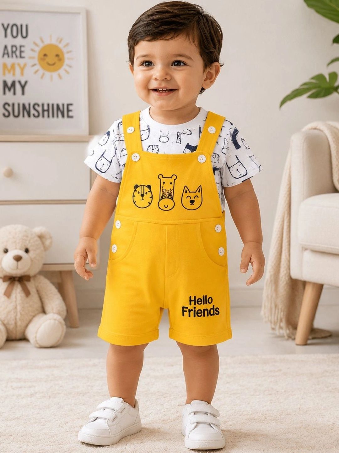 KIDNIP Boys Printed Graphic Slim Fit Short Dungarees-picture-12