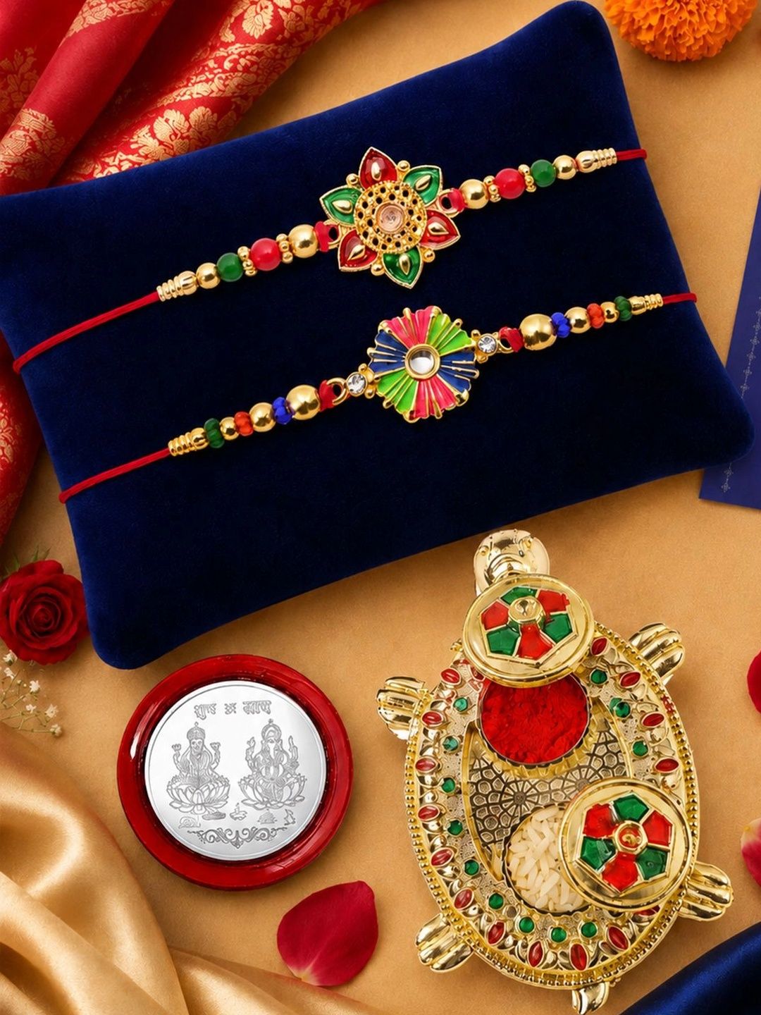 Myntra Elegant Homes Set of 7 Rakhi Gift Set With Silver Coin, Greeting Card & Roli Chawal-picture-15