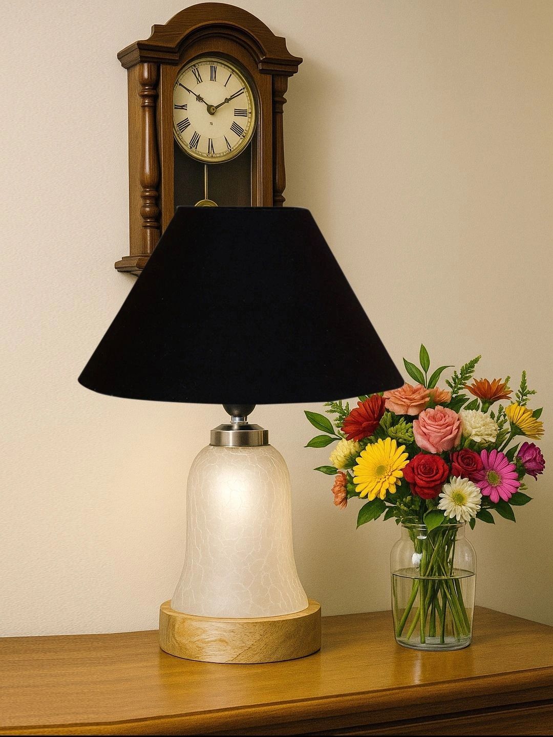 Myntra Elegant Homes Black Textured Glass Traditional Frusturical Shaped Table Lamp-picture-10