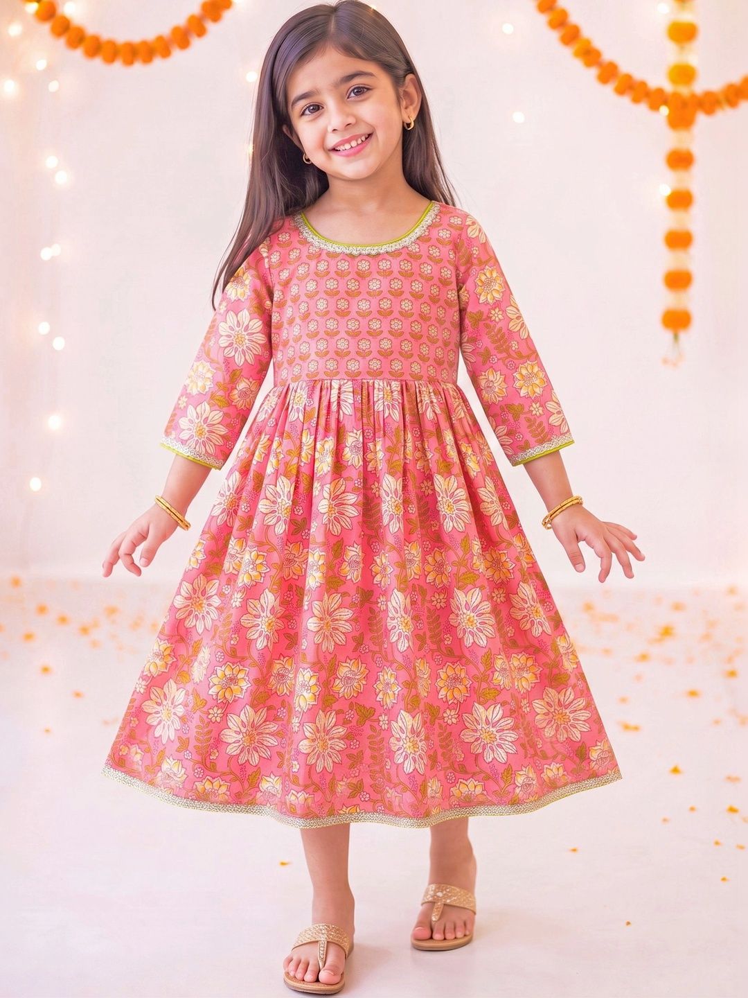 Campana Girls Floral Printed Gotta Patti Indie Florals Anarkali Kurta-picture-10