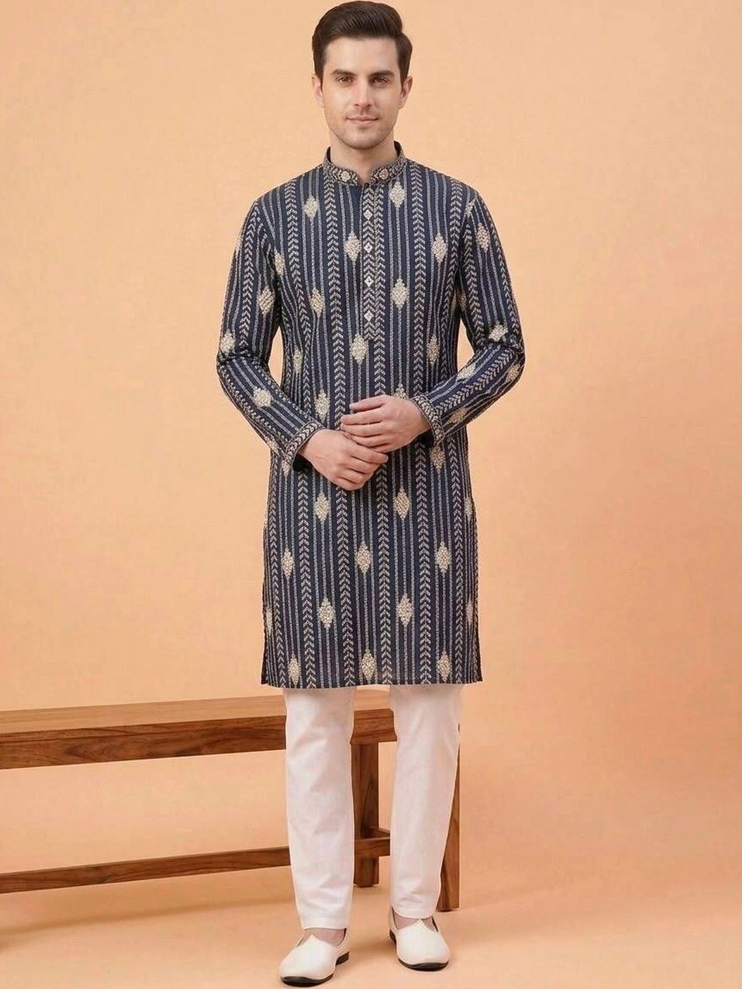 CF COMFORTFIRST Men Ethnic Motifs Embroidered Regular Thread Work Kurta with Pyjamas-image-39