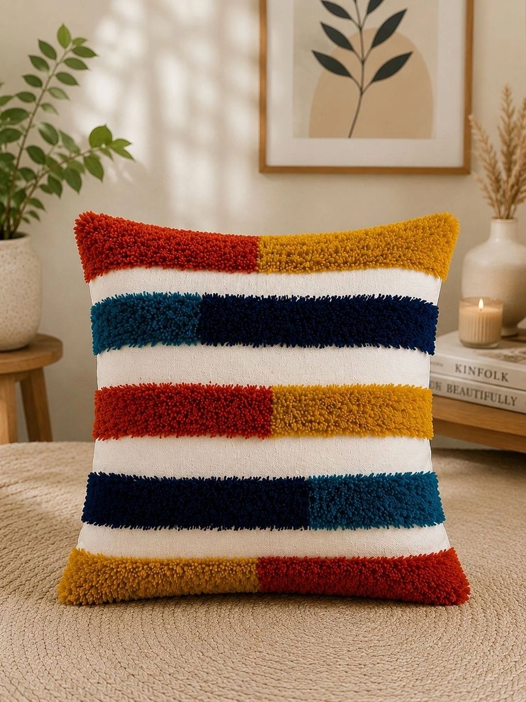 Sawariya Seth Decor Multicoloured Striped Square Cushion Covers-image-15