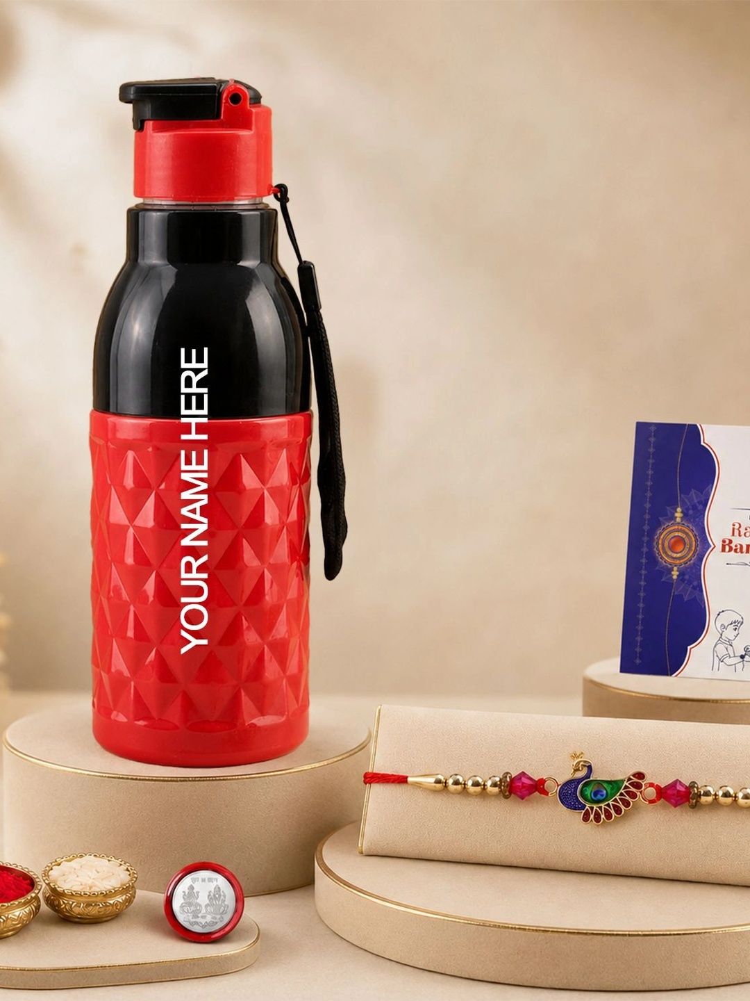 Myntra Elegant Homes Rakhi With Greeting Card Water Bottle Silver Coin & Roli Chawal-picture-41