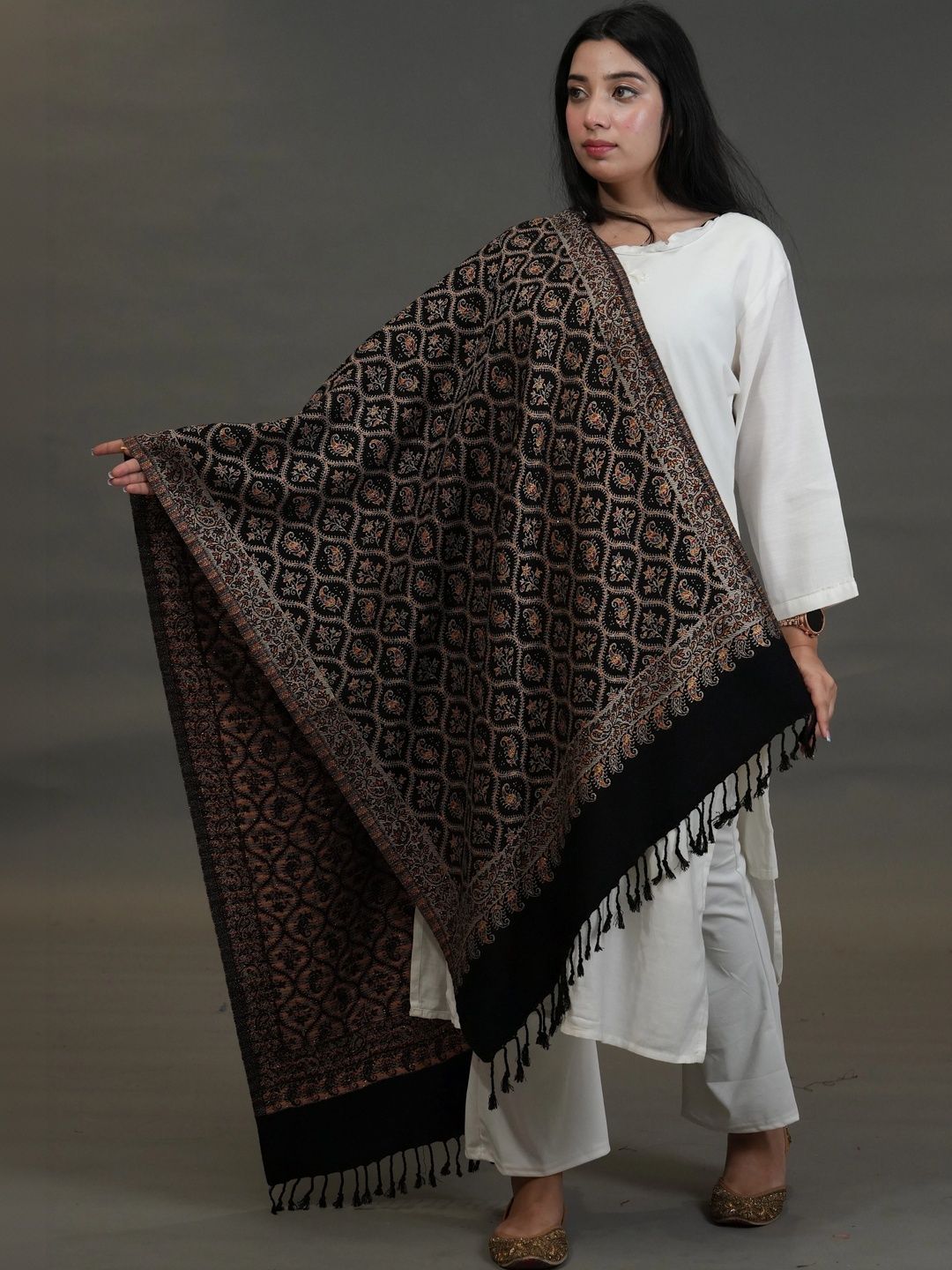 S.T. Women Ethnic Motifs Embroidered Acrylic Shawl-picture-42