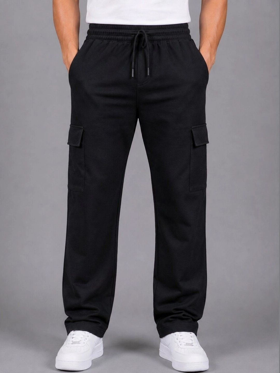 FIRST STITCH Men Relaxed Easy Wash Cargos Trousers-picture-40