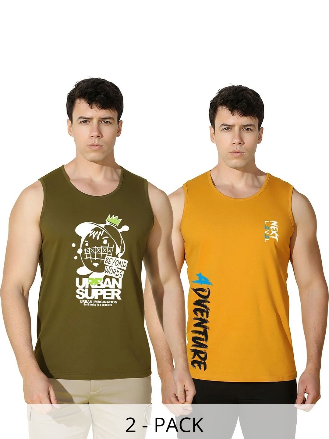 SLOWLORIS Pack of 2 Printed Cotton Gym Vest-picture-50
