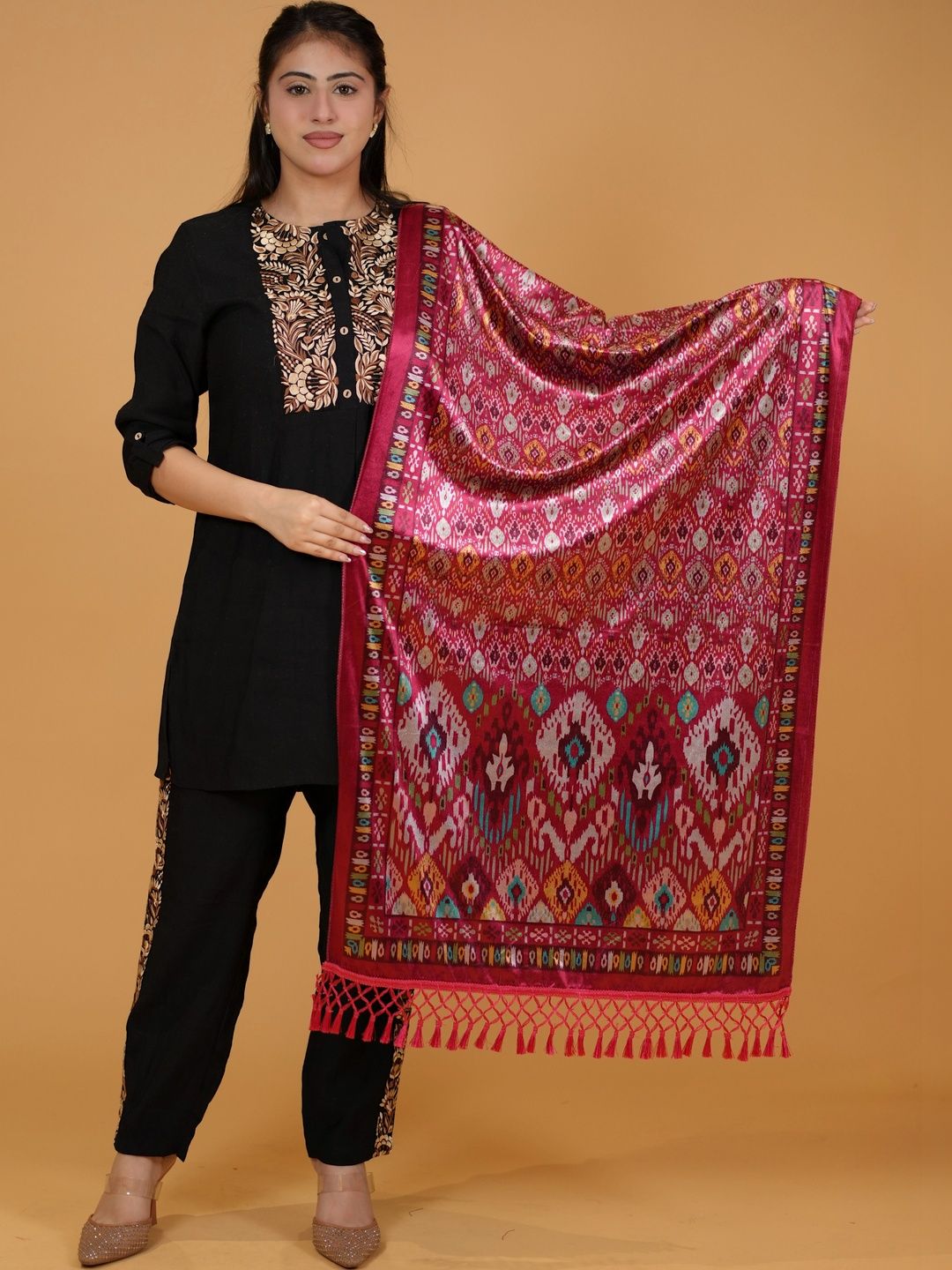 S.T. Women Ethnic Motifs Woven Design Acrylic Shawl-picture-42