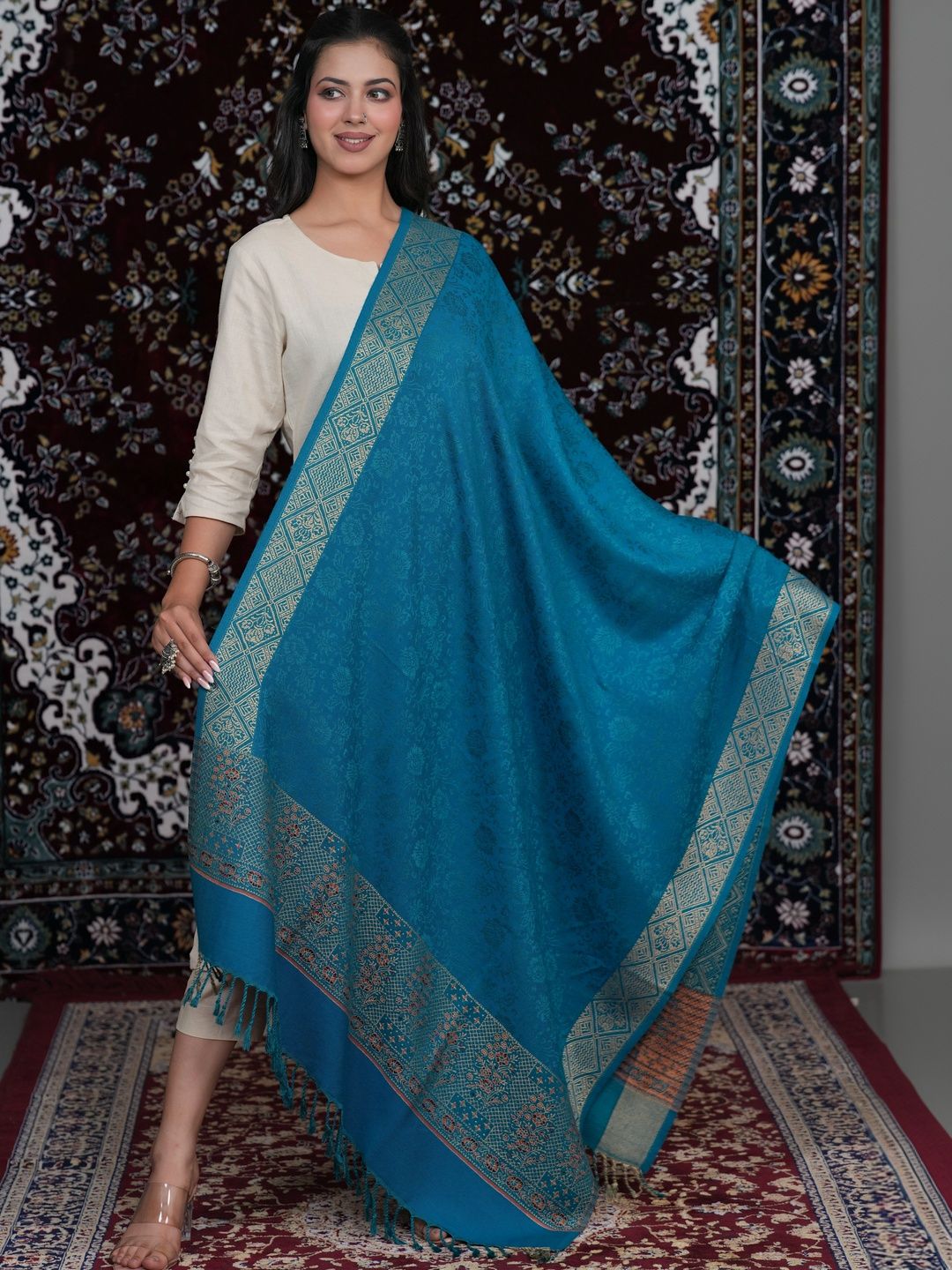 S.T. Women Ethnic Motifs Woven Design Acrylic Shawl-picture-39