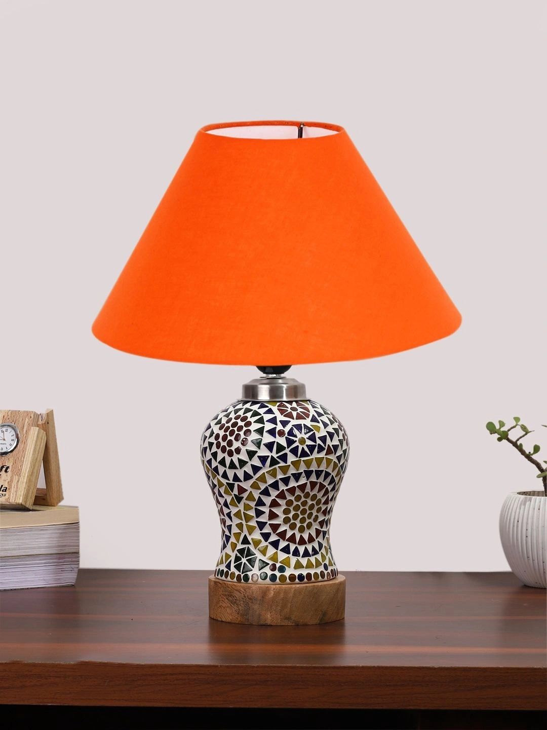 Myntra Elegant Homes Orange Textured Glass Traditional Frusturical Shaped Table Lamp-picture-27