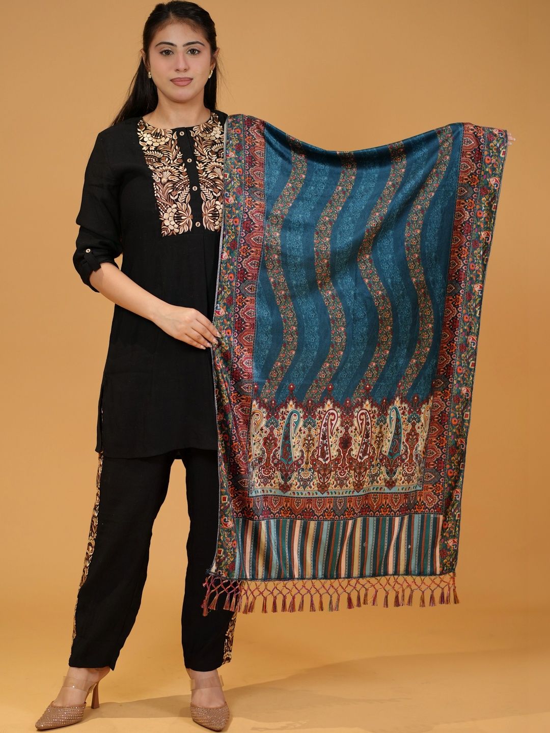 S.T. Women Ethnic Motifs Printed Acrylic Shawl-picture-26