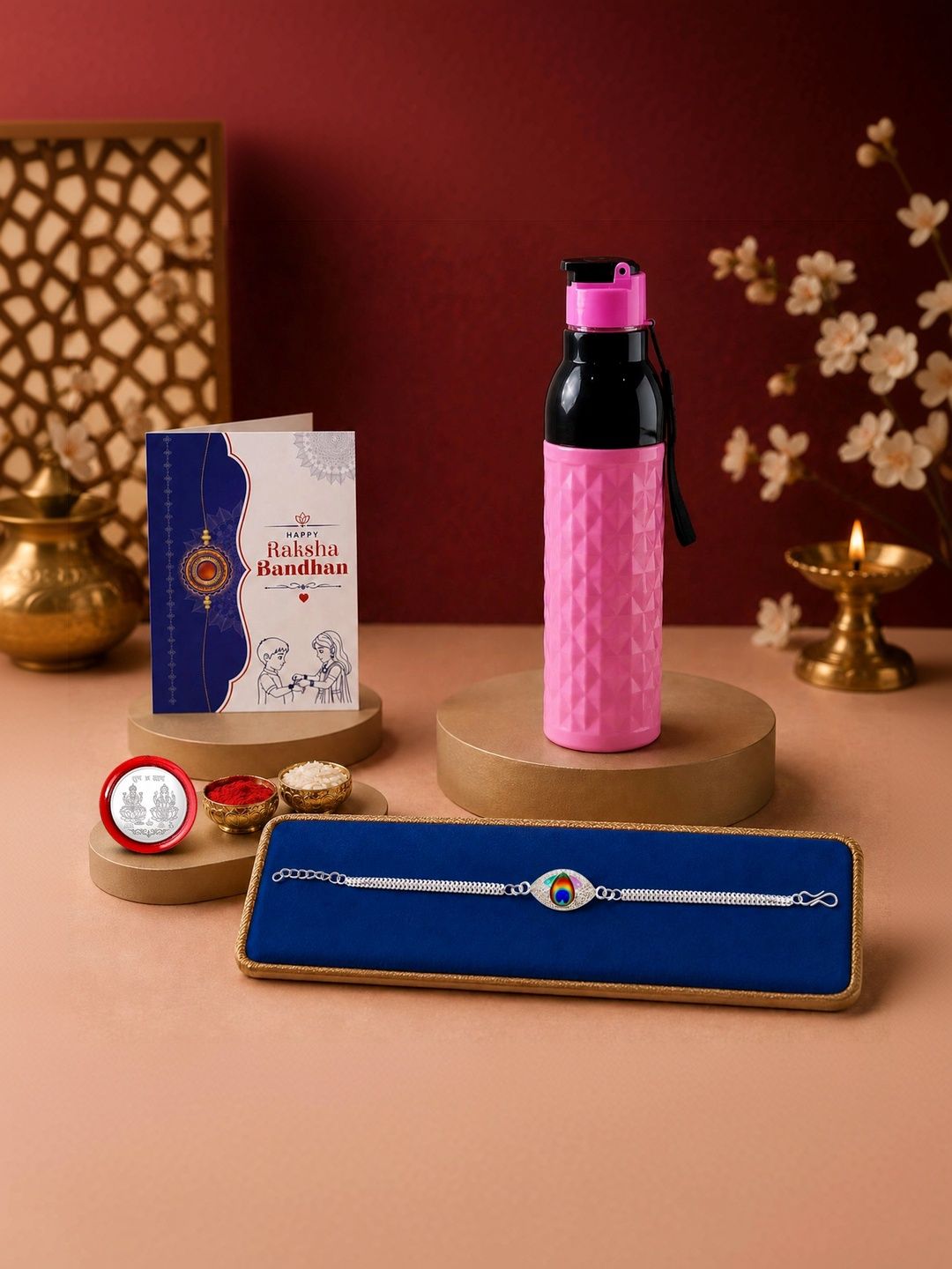 Myntra Elegant Homes Rakhi With Greeting Card Water Bottle Silver Coin & Roli Chawal-picture-21