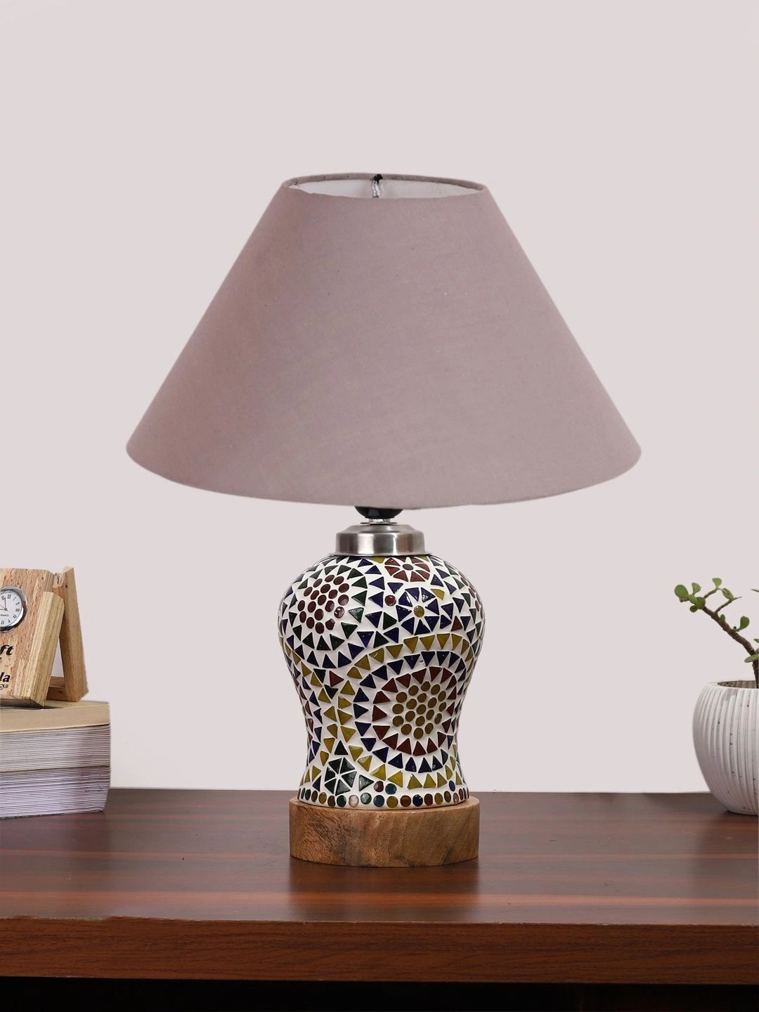 Myntra Elegant Homes Grey Textured Glass Traditional Frusturical Shaped Table Lamp-picture-30