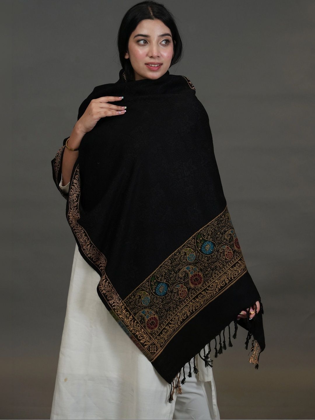 S.T. Women Ethnic Motifs Woven Design Acrylic Shawl-picture-16