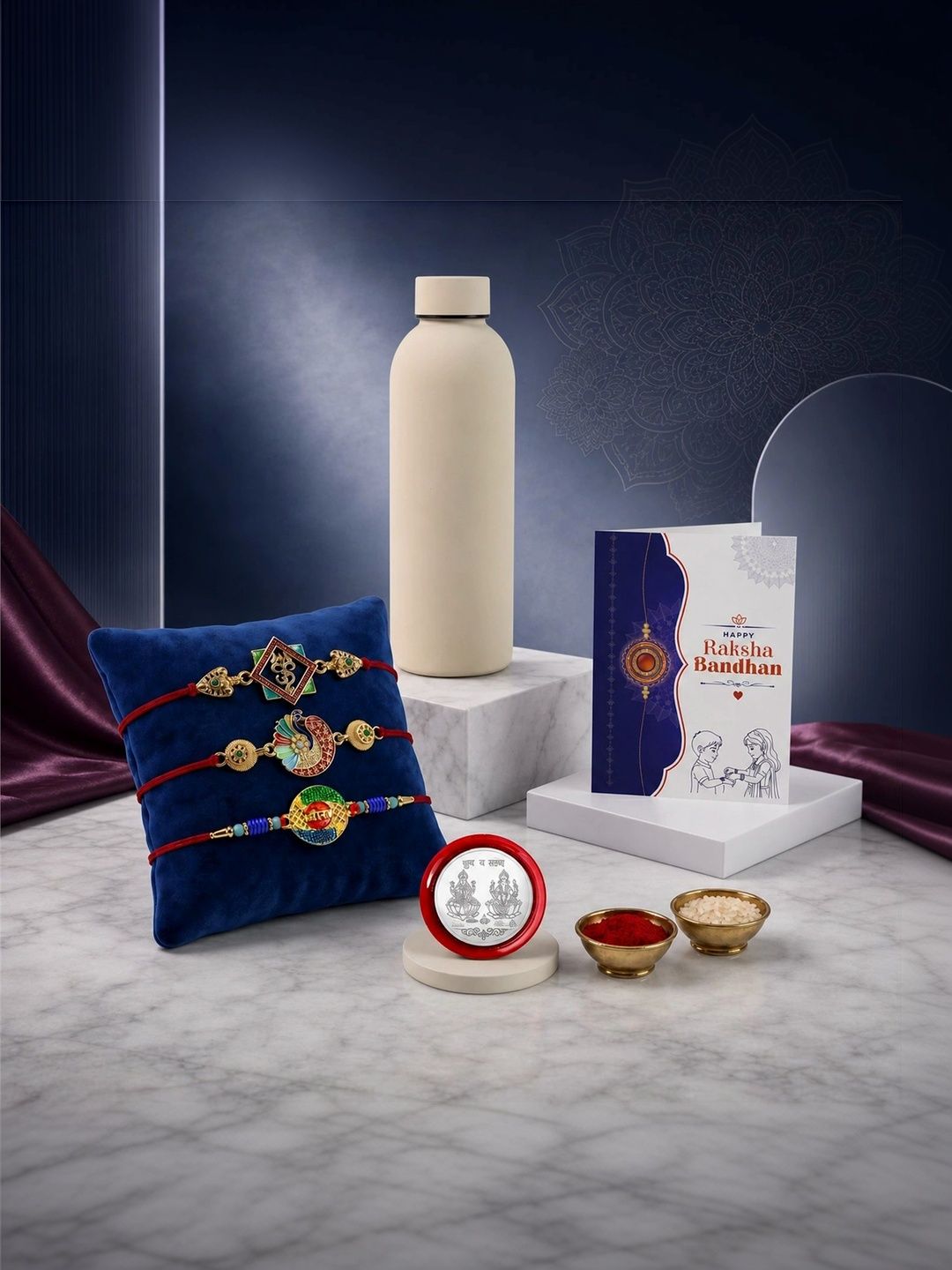 Myntra Elegant Homes Set of 8 Rakhi Gift Set With Silver Coin, Greeting Card & Roli Chawal-image-8