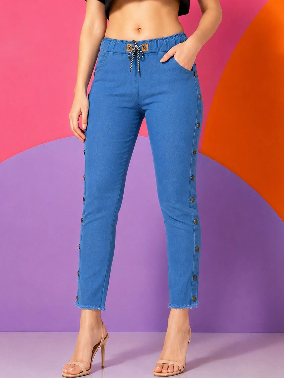 NEUNK Women Comfort Straight Fit Mid-Rise Cuffed Hem Stretchable Jeans-picture-11