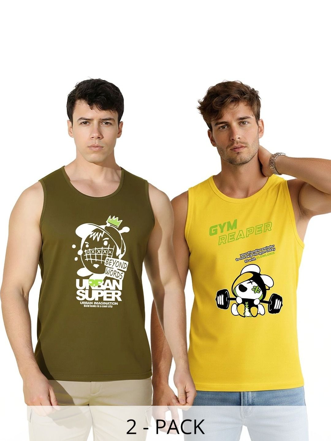 MINISTRY OF FRIENDS Pack of 2 Printed Cotton Gym Vest-picture-23