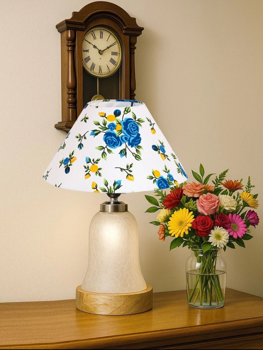 Myntra Elegant Homes Multicoloured Printed Glass Traditional Bell Shaped Table Lamp-picture-25