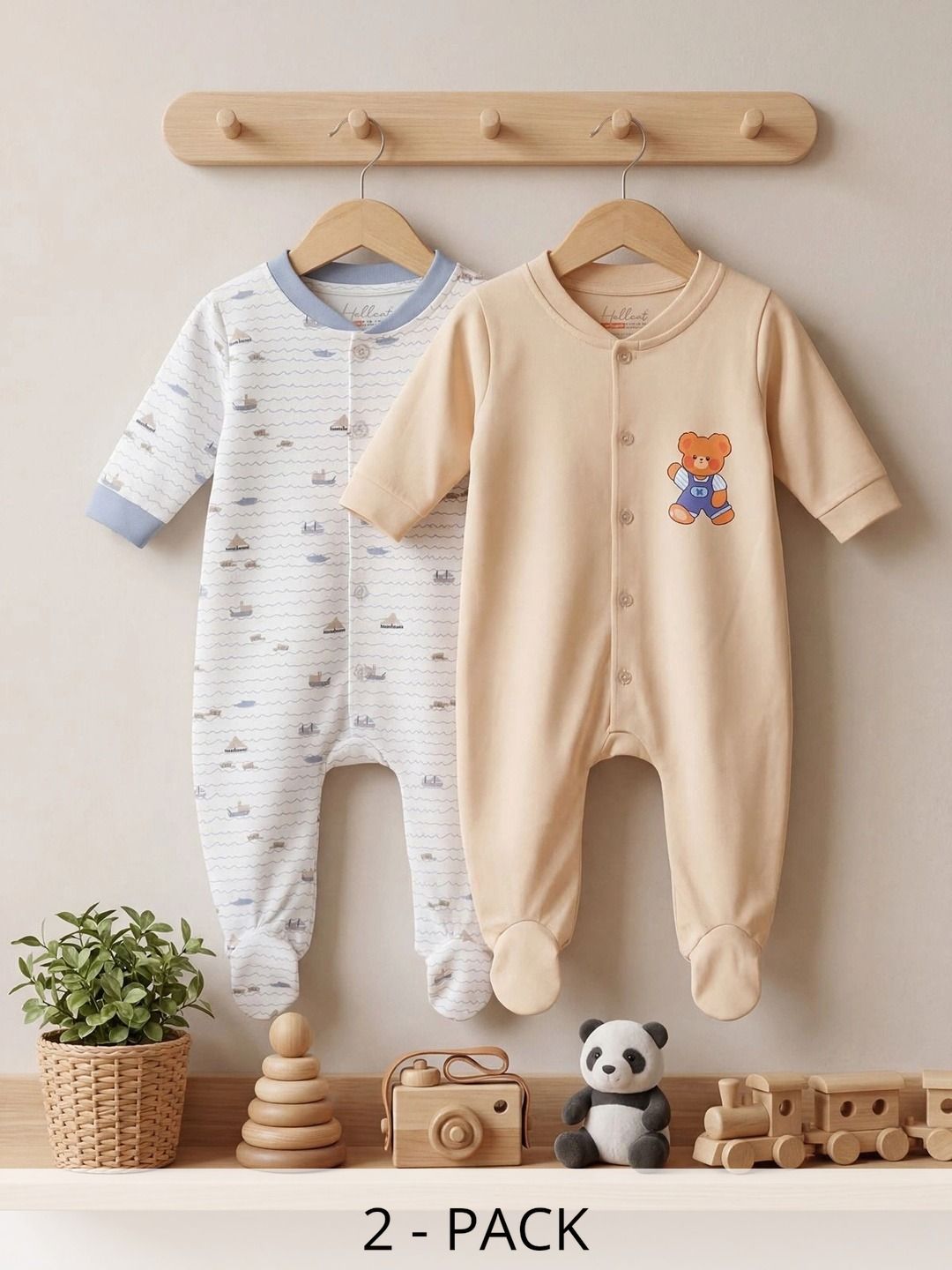 HELLCAT Infants Boys Pack Of 3 Printed Cotton Sleepsuit-picture-16
