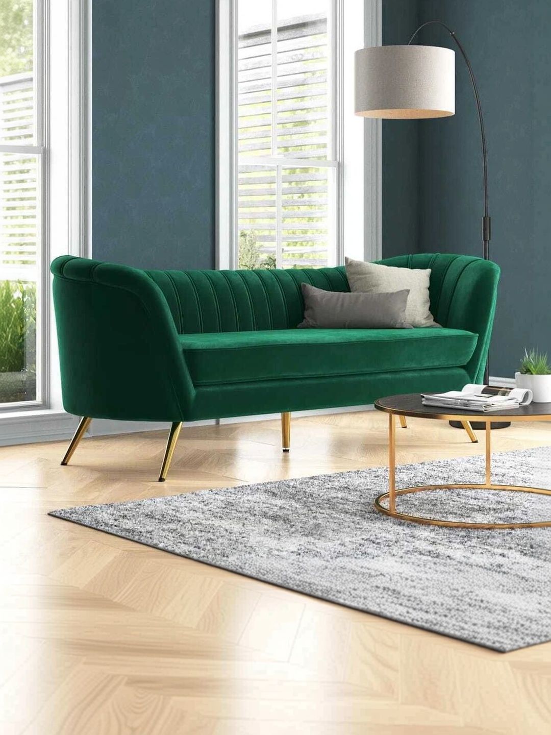 INDIAWOODMART Green Fabric Wooden 3-Seater Sofa-picture-38