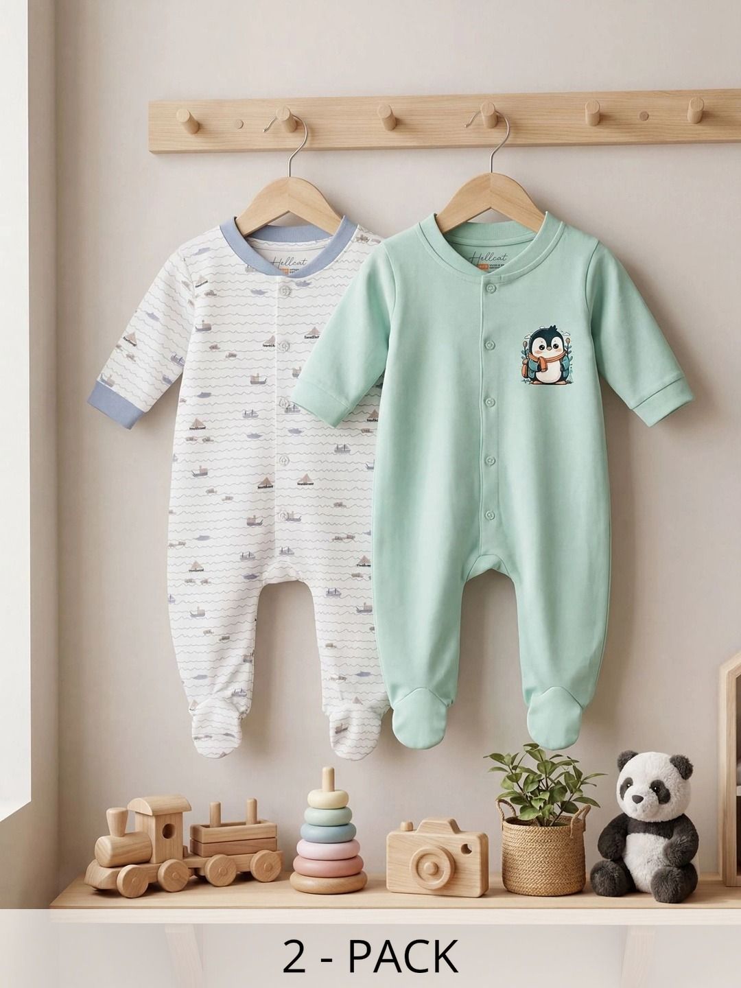 HELLCAT Infants Boys Pack Of 2 Printed Cotton Sleepsuit-picture-18