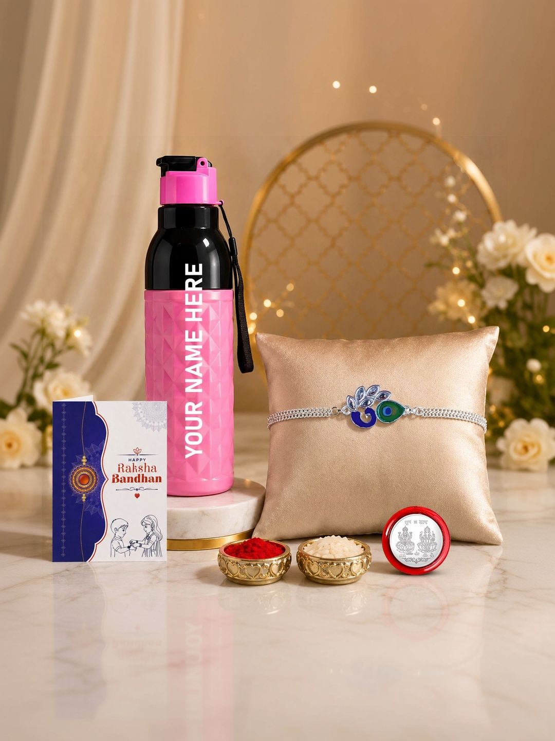 Myntra Elegant Homes Rakhi With Greeting Card Water Bottle Silver Coin & Roli Chawal-picture-21