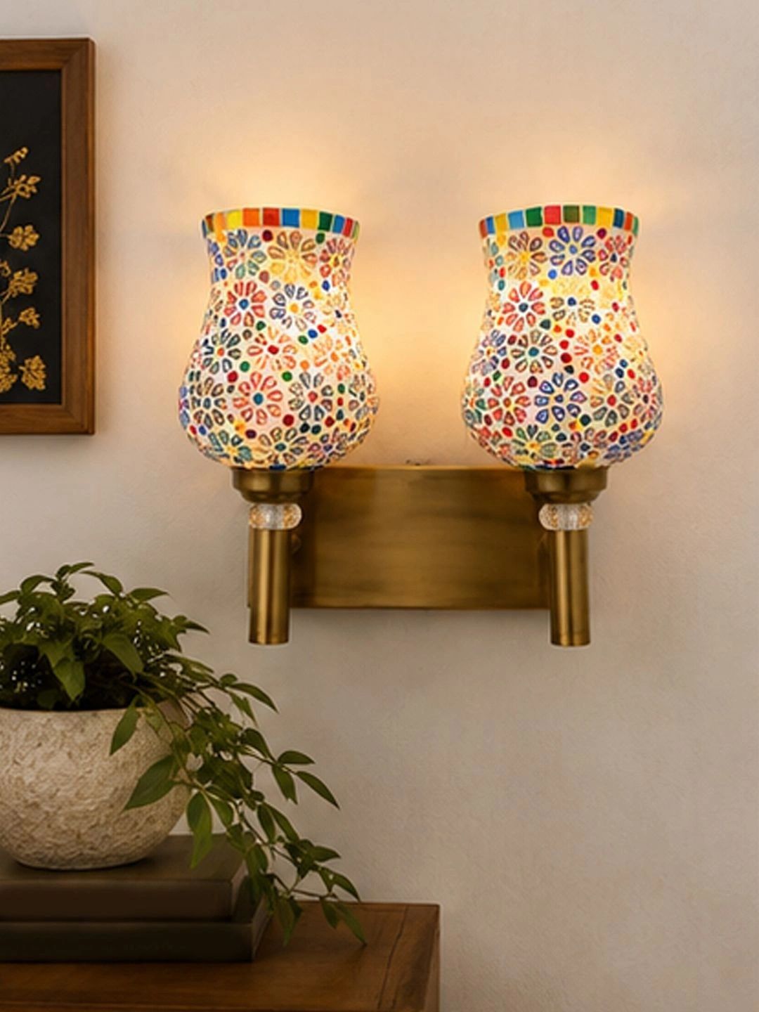 Myntra Elegant Homes Multicoloured Printed Metal Wall Lamp-image-16