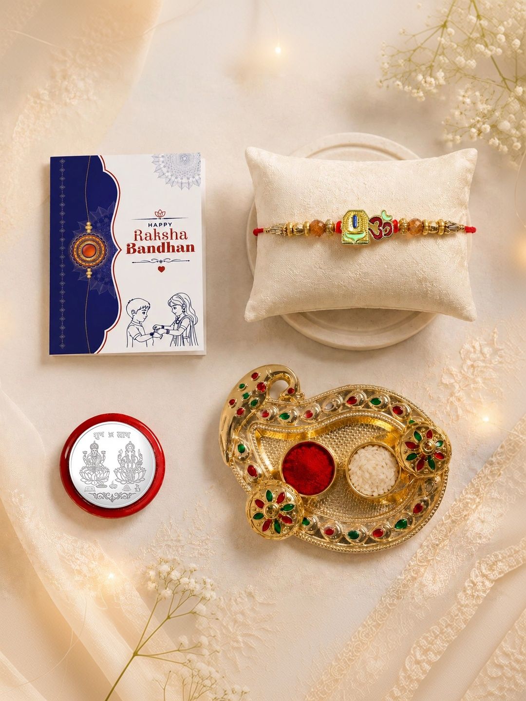 Myntra Elegant Homes Set of 6 Rakhi Gift Set With Silver Coin, Greeting Card & Roli Chawal-picture-47