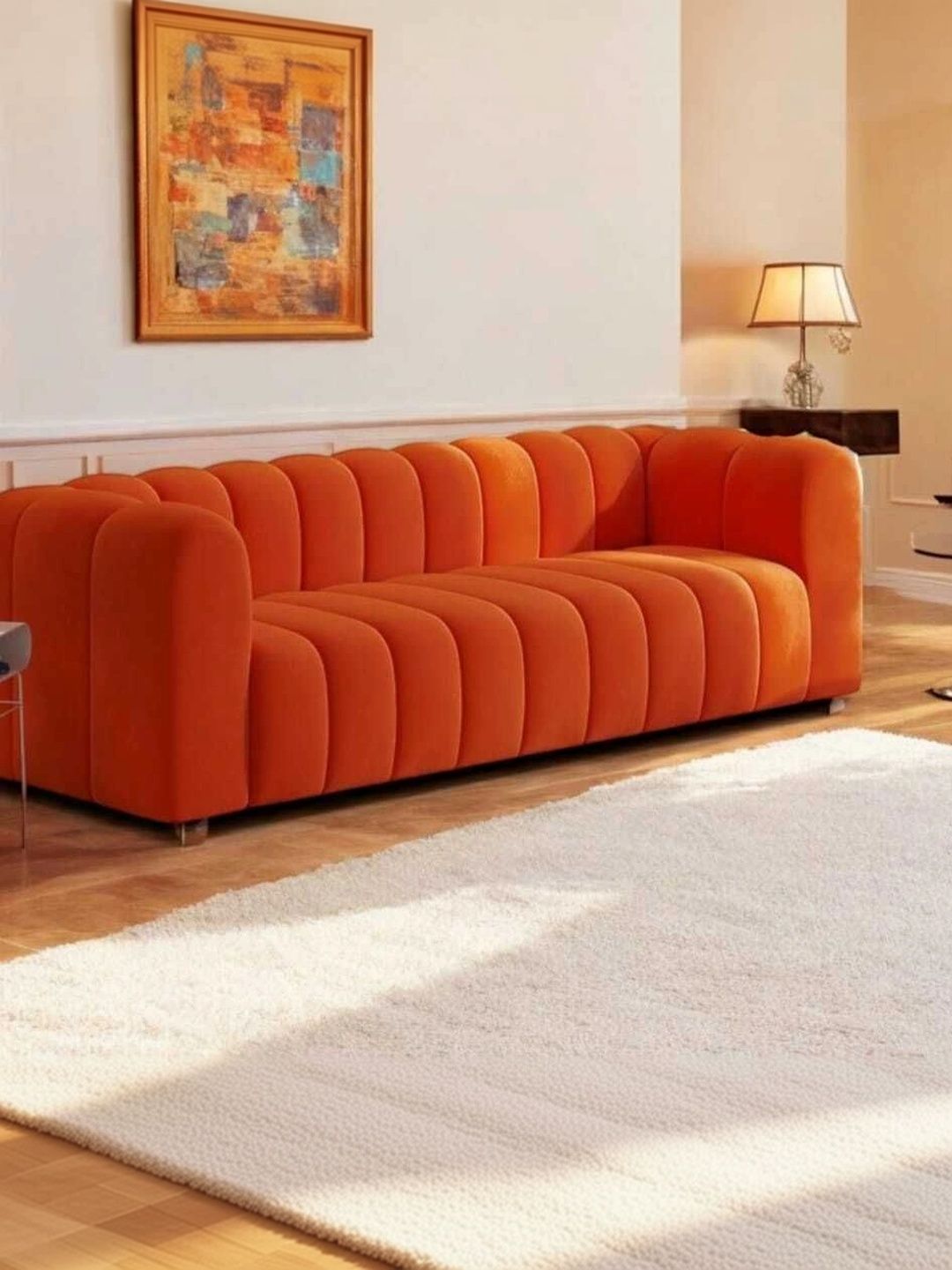 INDIAWOODMART Orange Colored 3 Seater Sofa-picture-3