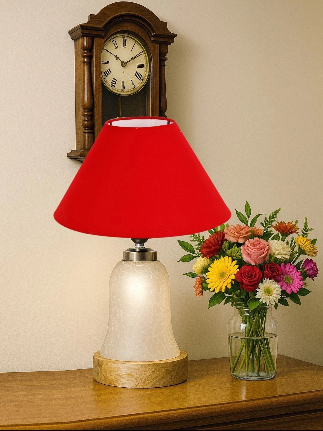 Myntra Elegant Homes Red Textured Glass Traditional Bell Shaped Table Lamp-picture-24