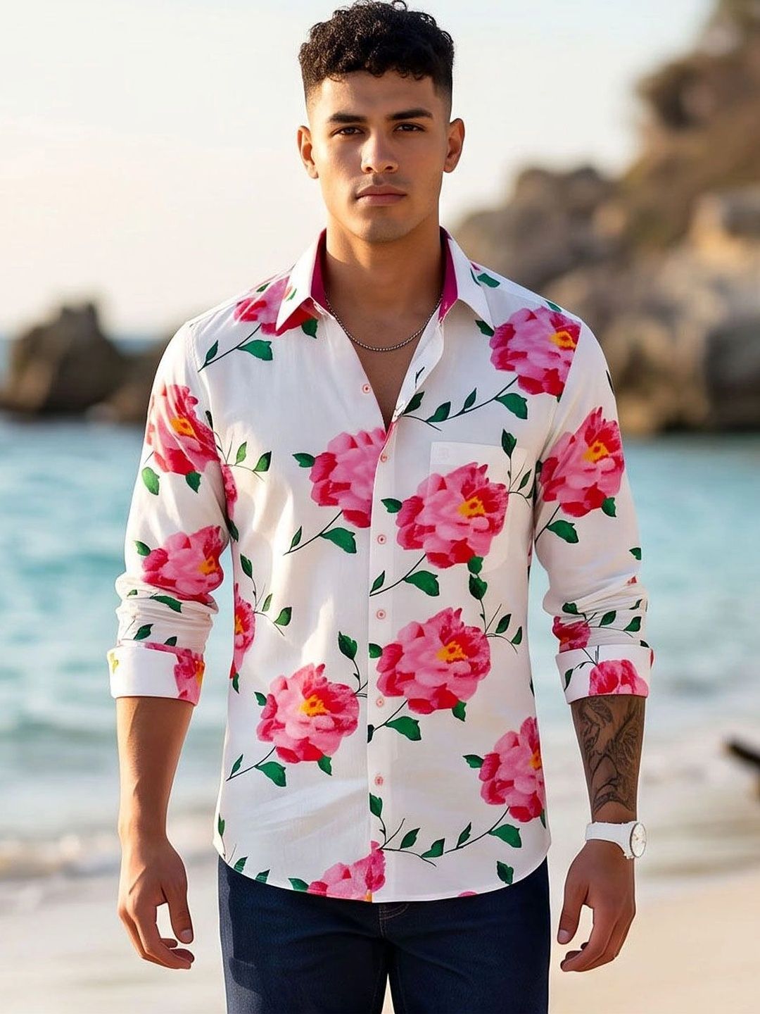Charagh Din Men Premium Tailored Fit Floral Printed Casual Shirt-picture-22