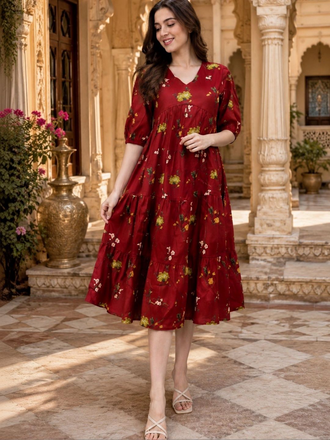 HERE&NOW Floral Print A-Line Midi Dress-picture-51