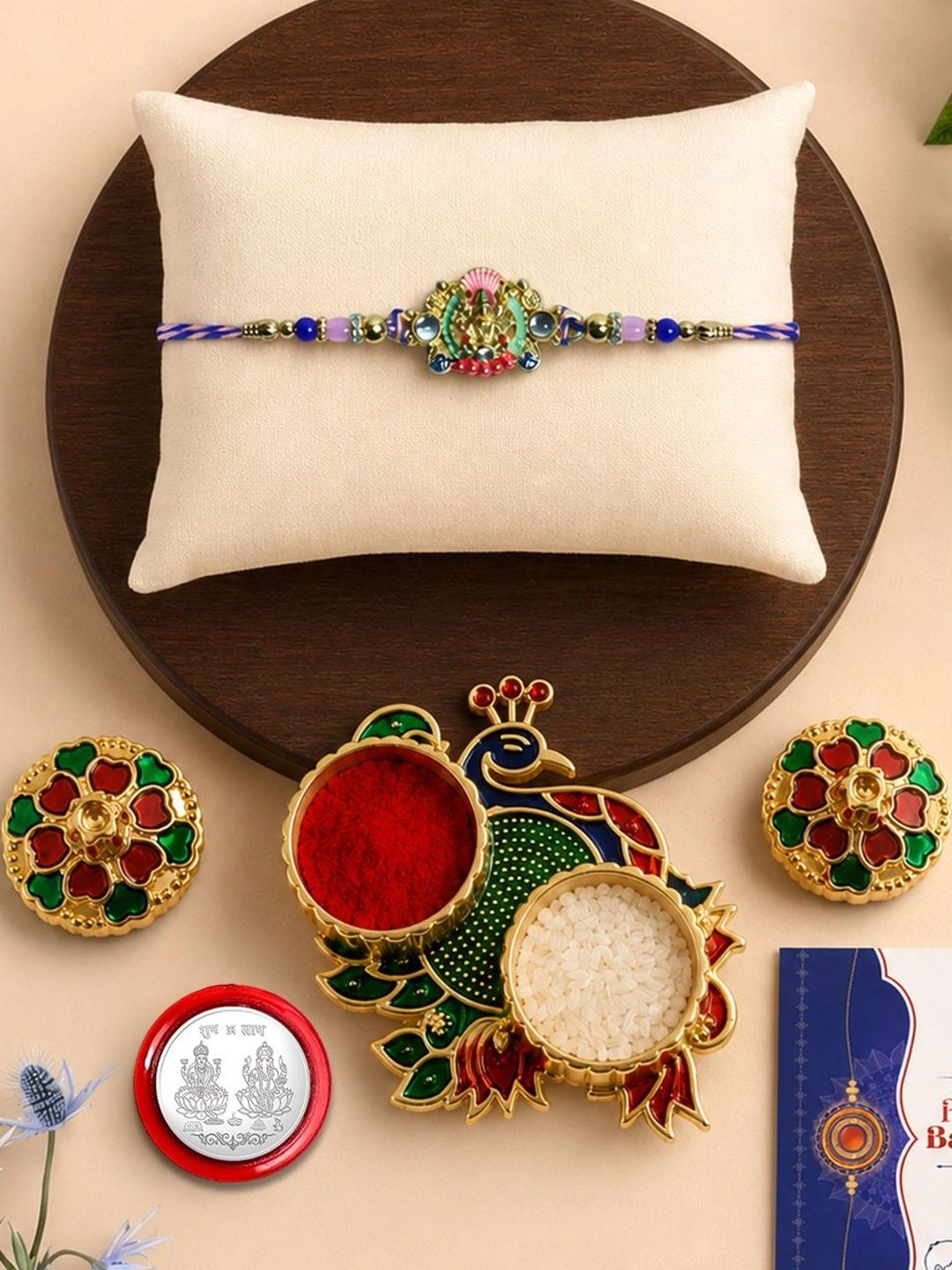Myntra Elegant Homes Set of 6 Rakhi Gift Set With Silver Coin, Greeting Card & Roli Chawal-picture-25