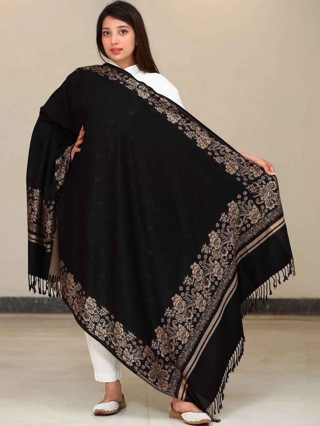 S.T. Women Ethnic Motifs Woven Design Acrylic Shawl-picture-36