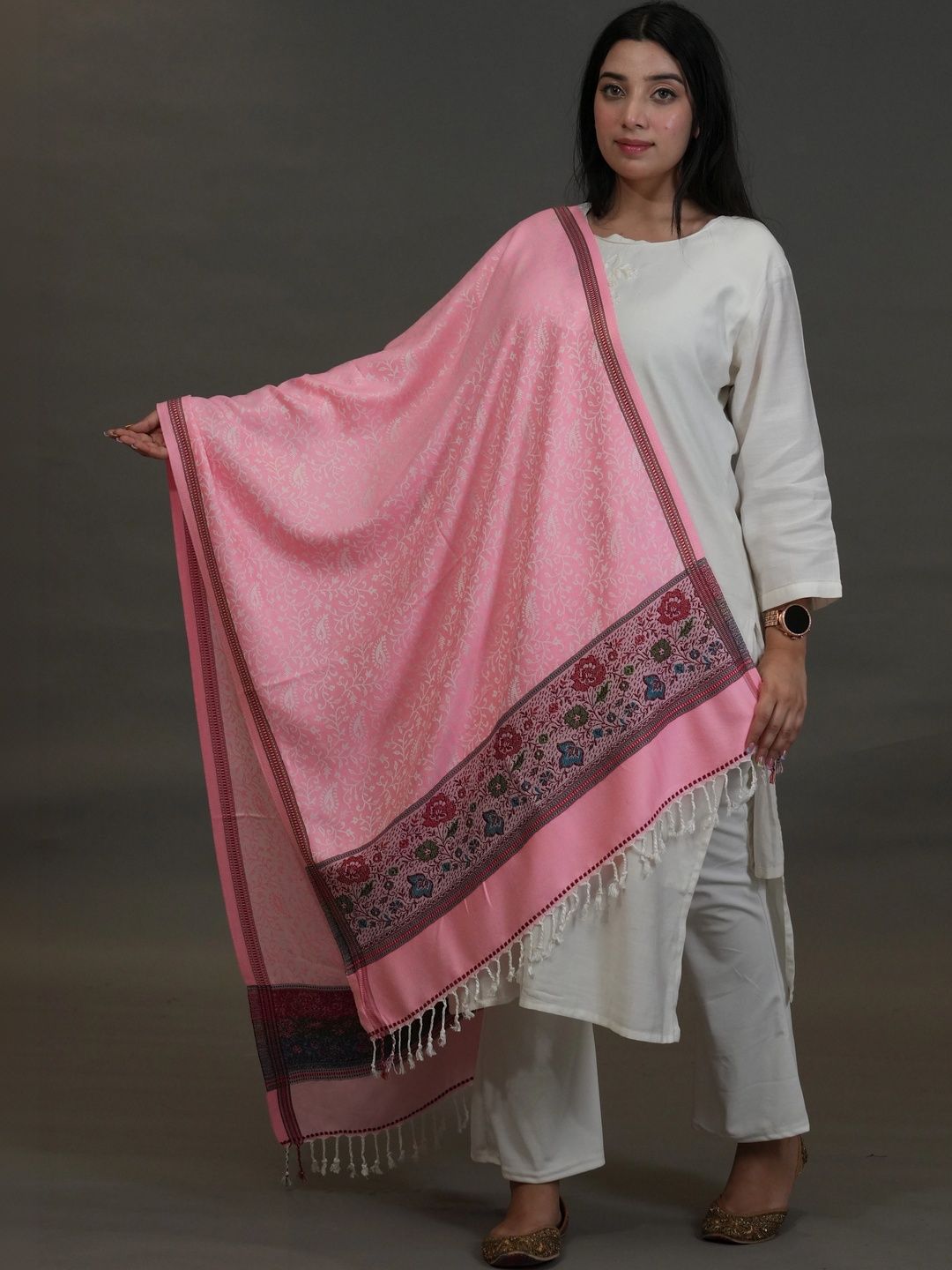 S.T. Women Ethnic Motifs Woven Design Acrylic Shawl-picture-20